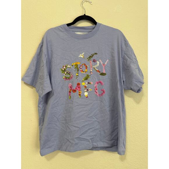 Story mfg. Graphic T-Shirt Size L – 100% Organic Cotton – Floral Embroidered‎ - Picture 1 of 4